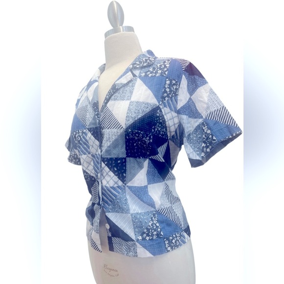 A N A - ❤️ Blue and White Patchwork Shirt - Picture 1 of 7